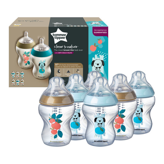 Tommee Tippee Closer to Nature Feeding Bottle, 260ml x 6 -Boy Deco image number 1